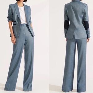 Veronica Beard Light Blue Blazer with Black Elbow Patches